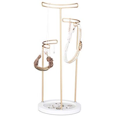 Relaxdays Exhibidor Joyas Redondo para Pendientes Collares Largos Pulseras, DM/Metal, Blanco/Dorado, 40 X 16 Cm Relaxdays Exhibidor Joyas Redondo para Pendientes Collares Largos Pulseras, DM/Metal, Blanco/Dorado, 40 X 16 Cm
