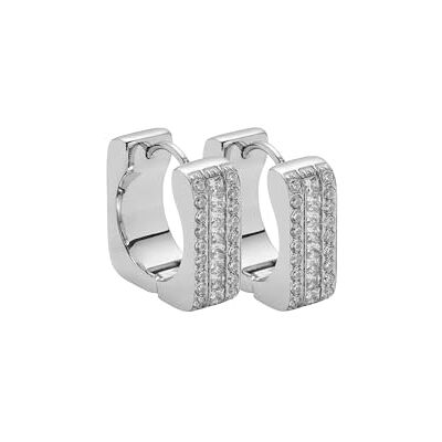 JEWELS BY LEONARDO Sarah Par de pendientes de aro de acero inoxidable plateado con cierre cuadrado con tres filas de circonitas cúbicas JEWELS BY LEONARDO Sarah Par de pendientes de aro de acero inoxidable plateado con cierre cuadrado con tres filas de circonitas cúbicas