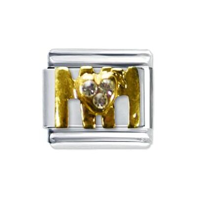 Quiges Módulo de eslabón de abalorio de estilo italiano de 9 mm en acero inoxidable con circonita cúbica dorada para pulseras de estilo italiano Quiges Módulo de eslabón de abalorio de estilo italiano de 9 mm en acero inoxidable con circonita cúbica dorada para pulseras de estilo italiano