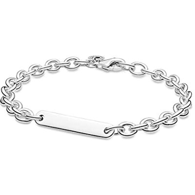 PANDORA Icons Pulsera de eslabones de plata de ley con barra grabable, 18 PANDORA Icons Pulsera de eslabones de plata de ley con barra grabable, 18