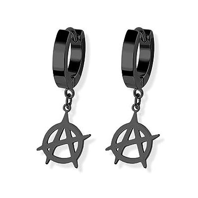 BlackAmazement Juego de 2 pendientes de aro de acero inoxidable 316L, cadena de anarcho, símbolo de círculo, anarquía es orden, color negro, plata, oro, punk, hombre y mujer BlackAmazement Juego de 2 pendientes de aro de acero inoxidable 316L, cadena de anarcho, símbolo de círculo, anarquía es orden, color negro, plata, oro, punk, hombre y mujer