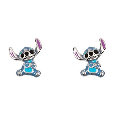 Disney Lilo & Stitch Pendientes de tuerca de plata de ley esmaltada azul, talla única, Plata de ley, No es una piedra preciosa Disney Lilo & Stitch Pendientes de tuerca de plata de ley esmaltada azul, talla única, Plata de ley, No es una piedra preciosa