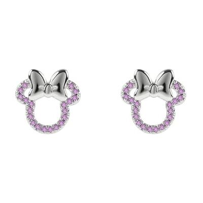Disney Minnie Mouse Pendientes de tuerca chapados en plata con piedra rosa para niñas, talla única, Latón, Sin piedra preciosa Disney Minnie Mouse Pendientes de tuerca chapados en plata con piedra rosa para niñas, talla única, Latón, Sin piedra preciosa