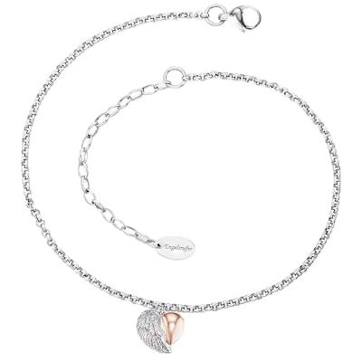 Engelsrufer Tobillera "corazón alas bicolor acero inoxidable plata y oro rosa corazón con alas 22 + 5 cm ajustable elegante joya de verano Engelsrufer Tobillera "corazón alas bicolor acero inoxidable plata y oro rosa corazón con alas 22 + 5 cm ajustable elegante joya de verano