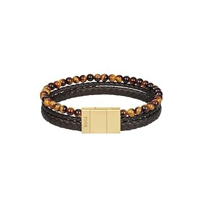 Boss Brazalete con cuentas de la colección SPHERE MIXED Jewelry para hombre, color marrón, Boss Brazalete con cuentas de la colección SPHERE MIXED Jewelry para hombre, color marrón,