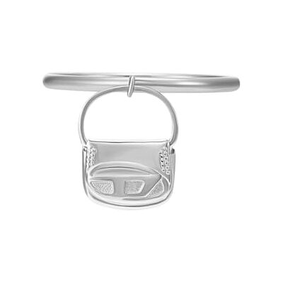 Diesel Anillo ovalado de acero inoxidable con logotipo D para hombre, color plateado, Diesel Anillo ovalado de acero inoxidable con logotipo D para hombre, color plateado,