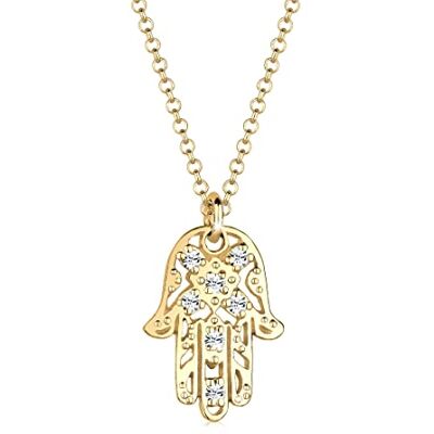 Elli Collares para Mujer Colgante La Mano de Fátima con Cristales en Plata de Ley Bañada en Oro Elli Collares para Mujer Colgante La Mano de Fátima con Cristales en Plata de Ley Bañada en Oro