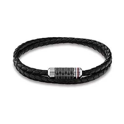 Tommy Hilfiger Jewelry Pulsera para Hombre con Cuero Trenzado Negro de Doble Vuelta Tommy Hilfiger Jewelry Pulsera para Hombre con Cuero Trenzado Negro de Doble Vuelta
