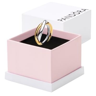 PANDORA Essence Anillos entrelazados de plata de ley y chapados en oro de 14 quilates, talla 54 PANDORA Essence Anillos entrelazados de plata de ley y chapados en oro de 14 quilates, talla 54