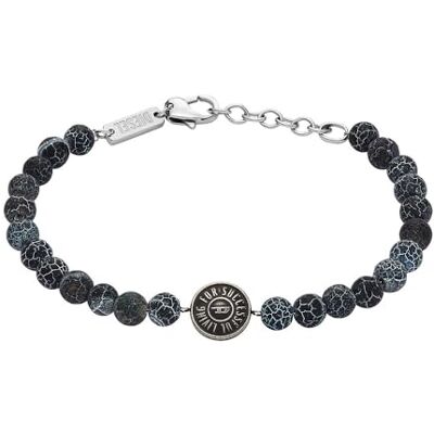Diesel Pulsera de hombre de cuentas semipreciosas con cierre de langosta, Negro Diesel Pulsera de hombre de cuentas semipreciosas con cierre de langosta, Negro