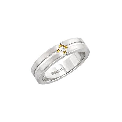 BREIL , Colección Crossroads, anillo de hombre de acero satinado con elemento central IP Gold y circonita cúbica blanca, talla 25 BREIL , Colección Crossroads, anillo de hombre de acero satinado con elemento central IP Gold y circonita cúbica blanca, talla 25