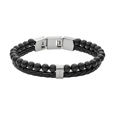 Fossil Pulsera para hombre de cuentas de acero o piel con cierre desplegable Fossil Pulsera para hombre de cuentas de acero o piel con cierre desplegable