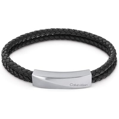 Calvin Pulsera para Hombre Colección WRAPPED & BRAIDED con Cuero Trenzado Negro de Doble Vuelta Calvin Pulsera para Hombre Colección WRAPPED & BRAIDED con Cuero Trenzado Negro de Doble Vuelta