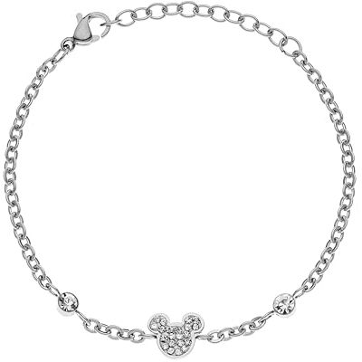 Disney Pulsera Mickey Mouse, acero inoxidable y circonitas para niños y niñas, joyas Disney Pulsera Mickey Mouse, acero inoxidable y circonitas para niños y niñas, joyas
