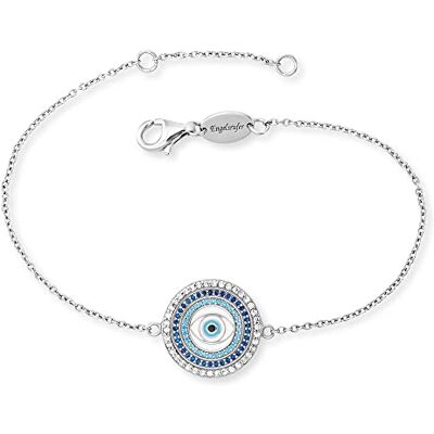 Engelsrufer Pulsera de plata 925 para mujer, diseño de ojo de nazar con esmalte y circonitas Engelsrufer Pulsera de plata 925 para mujer, diseño de ojo de nazar con esmalte y circonitas