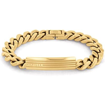 Tommy Hilfiger Jewelry Pulsera de Cadena para Hombre en Oro Amarillo con una Placa Grabada Tommy Hilfiger Jewelry Pulsera de Cadena para Hombre en Oro Amarillo con una Placa Grabada