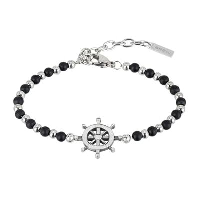 BREIL Colección de joyas de ónix negro para hombre, pulsera y collar de acero y piedra natural, color negro BREIL Colección de joyas de ónix negro para hombre, pulsera y collar de acero y piedra natural, color negro