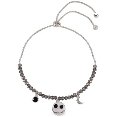 Disney Pulsera Lariat chapada en plata con cuentas Jack Skellington para niñas Disney Pulsera Lariat chapada en plata con cuentas Jack Skellington para niñas