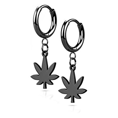 BlackAmazement Juego de 2 pendientes de aro de acero inoxidable 316L, 2,5 mm de ancho, cadena de hojas de cáñamo, pendientes de hoja de marihuana, color negro, plata, rosa, oro, punk, hombre y mujer, BlackAmazement Juego de 2 pendientes de aro de acero inoxidable 316L, 2,5 mm de ancho, cadena de hojas de cáñamo, pendientes de hoja de marihuana, color negro, plata, rosa, oro, punk, hombre y mujer,