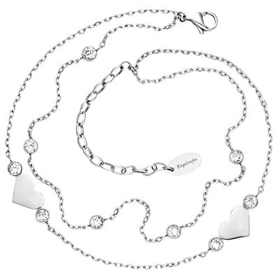 Engelsrufer Tobillera "Heart Moonlight" para mujer, plata, acero inoxidable, colgante de corazón con circonitas, 22 + 5 cm ajustable, elegante joya de verano Engelsrufer Tobillera "Heart Moonlight" para mujer, plata, acero inoxidable, colgante de corazón con circonitas, 22 + 5 cm ajustable, elegante joya de verano