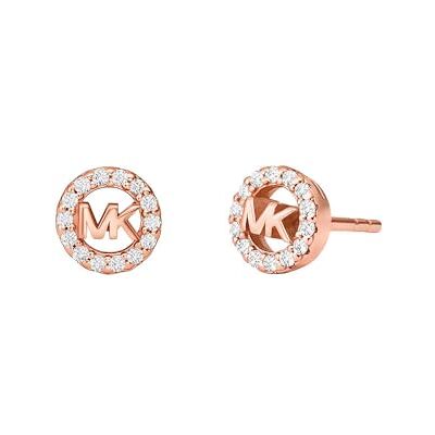 Michael Kors Pendientes de botón con logo MK de plata de ley en tono oro rosa Premium Kors para mujer, Michael Kors Pendientes de botón con logo MK de plata de ley en tono oro rosa Premium Kors para mujer,
