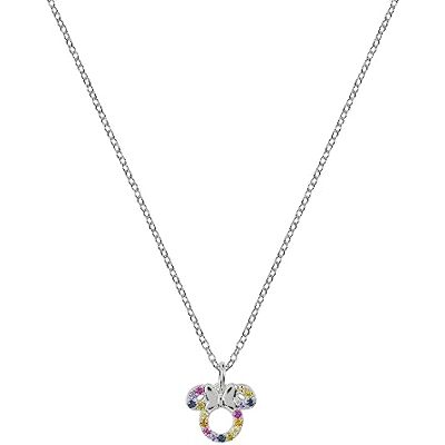 Disney Minnie Mouse Collar de plata de ley con circonita cúbica multicolor para mujer y niña Disney Minnie Mouse Collar de plata de ley con circonita cúbica multicolor para mujer y niña
