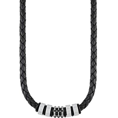 s.Oliver Collar de cuero de acero inoxidable para hombre, collar, viene en una caja de regalo de joyería s.Oliver Collar de cuero de acero inoxidable para hombre, collar, viene en una caja de regalo de joyería