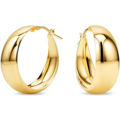 MIORE Pendientes Mujer de Plata de Ley 925 Bañados en Oro de 18K 750, Grandes Aros Redondos de Oro Brillante con Tubos Planos de 30 mm, Hechos a Mano en Italia, Joyas Dorados con Joyero MIORE Pendientes Mujer de Plata de Ley 925 Bañados en Oro de 18K 750, Grandes Aros Redondos de Oro Brillante con Tubos Planos de 30 mm, Hechos a Mano en Italia, Joyas Dorados con Joyero