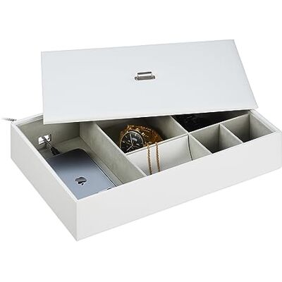 Relaxdays Joyero, Organizador Joyas con Compartimientos, Caja Joyería con Cajón y Tapa, Efecto Piel,13x26x26 cm, Blanco Relaxdays Joyero, Organizador Joyas con Compartimientos, Caja Joyería con Cajón y Tapa, Efecto Piel,13x26x26 cm, Blanco