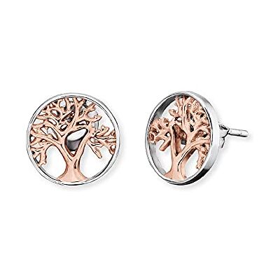 Engelsrufer Pendientes para mujer, diseño del árbol de la vida, bicolor, rodiados y oro rosa, plata de ley 925, tamaño 12 mm Engelsrufer Pendientes para mujer, diseño del árbol de la vida, bicolor, rodiados y oro rosa, plata de ley 925, tamaño 12 mm