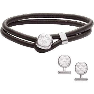 Giorgio Armani Juego de pulsera y gemelos de cuero para hombre, , talla única, Cuero, No es una piedra preciosa Giorgio Armani Juego de pulsera y gemelos de cuero para hombre, , talla única, Cuero, No es una piedra preciosa