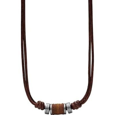 Fossil , Collar de cuero y acero inoxidable, para Hombre Fossil , Collar de cuero y acero inoxidable, para Hombre