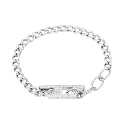 Diesel D Logo Pulsera de acero inoxidable en tono plateado para hombre Diesel D Logo Pulsera de acero inoxidable en tono plateado para hombre