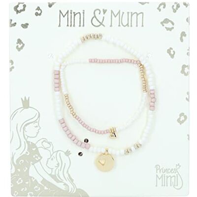 Depesche Princess Mimi Mini&Mum Juego de 2 pulseras para madre e hija con colgante de corazón, joyas de perlas en blanco, oro y rosa Depesche Princess Mimi Mini&Mum Juego de 2 pulseras para madre e hija con colgante de corazón, joyas de perlas en blanco, oro y rosa