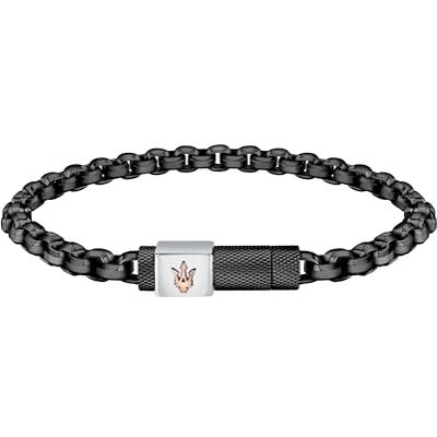 Maserati Iconic Pulsera Hombre de Acero, PVD oro rosa, pietra nera Maserati Iconic Pulsera Hombre de Acero, PVD oro rosa, pietra nera