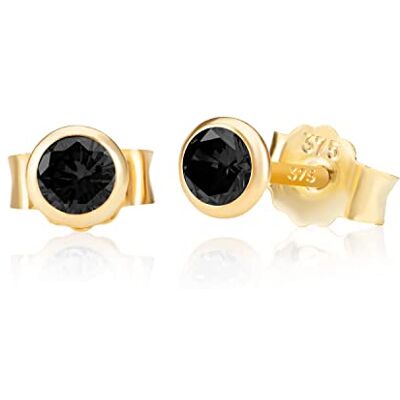 NKlaus par 4,0mm 375 oro amarillo 9 quilates aretes zirconai negro cierre de mariposa damas niñas 13068 NKlaus par 4,0mm 375 oro amarillo 9 quilates aretes zirconai negro cierre de mariposa damas niñas 13068