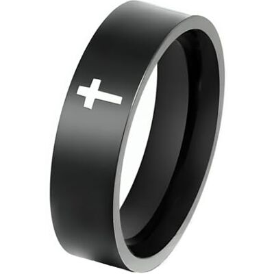 ZENSE Anillo de hombre de acero negro con cruz latina ZR0179 ZENSE Anillo de hombre de acero negro con cruz latina ZR0179