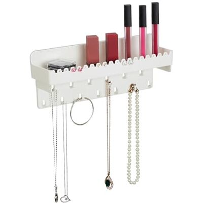 Relaxdays Expositor de Joyas Pared para Pendientes, Collares y Pulseras, Colgador con Balda, 12 x 30 x 8 cm, Blanco Relaxdays Expositor de Joyas Pared para Pendientes, Collares y Pulseras, Colgador con Balda, 12 x 30 x 8 cm, Blanco