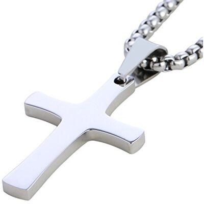 DonDon Collar de acero inoxidable para hombre con colgante de cruz de plata, 52 cm, incluye bolsa de joyería, Acero inoxidable, Sin piedra DonDon Collar de acero inoxidable para hombre con colgante de cruz de plata, 52 cm, incluye bolsa de joyería, Acero inoxidable, Sin piedra