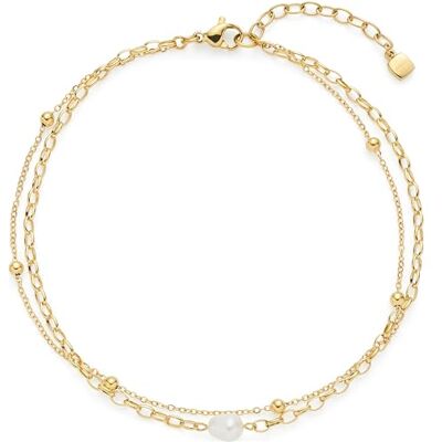 JEWELS BY LEONARDO Tobillera Ciao Cleo • Cadena de pie de acero inoxidable dorado • Dos cadenas finas y una sencilla perla de agua dulce • 24-28 cm de longitud • Regalo para mujer • , Eine JEWELS BY LEONARDO Tobillera Ciao Cleo • Cadena de pie de acero inoxidable dorado • Dos cadenas finas y una sencilla perla de agua dulce • 24-28 cm de longitud • Regalo para mujer • , Eine