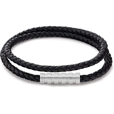 Calvin Pulsera para Hombre Colección WRAPPED & BRAIDED con Cuero Trenzado Negro de Doble Vuelta Calvin Pulsera para Hombre Colección WRAPPED & BRAIDED con Cuero Trenzado Negro de Doble Vuelta
