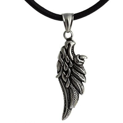DonDon Collar de Cuero 50cm con Colgante alas de Acero Inoxidable para Hombres en Bolsa de Terciopelo DonDon Collar de Cuero 50cm con Colgante alas de Acero Inoxidable para Hombres en Bolsa de Terciopelo