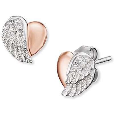 Engelsrufer Pendientes para mujer con forma de corazón bicolor de plata de ley, con 6 circonitas blancas, sin níquel, 9 mm, , 0,9 cm, Plata de ley, Circonia cúbica Engelsrufer Pendientes para mujer con forma de corazón bicolor de plata de ley, con 6 circonitas blancas, sin níquel, 9 mm, , 0,9 cm, Plata de ley, Circonia cúbica