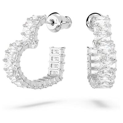 Swarovski Pendientes de aro Matrix, Talla baguette, Corazón, Pequeños, Blancos, Baño de rodio Swarovski Pendientes de aro Matrix, Talla baguette, Corazón, Pequeños, Blancos, Baño de rodio