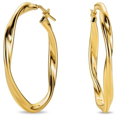 MIORE Pendientes Mujer de Plata de Ley 925 Bañados en Oro de 18K 750, Grandes Aros Redondos de Oro con Tubos Retorcidos de 30 mm, Hechos a Mano en Italia, Joyas Dorados con Joyero MIORE Pendientes Mujer de Plata de Ley 925 Bañados en Oro de 18K 750, Grandes Aros Redondos de Oro con Tubos Retorcidos de 30 mm, Hechos a Mano en Italia, Joyas Dorados con Joyero