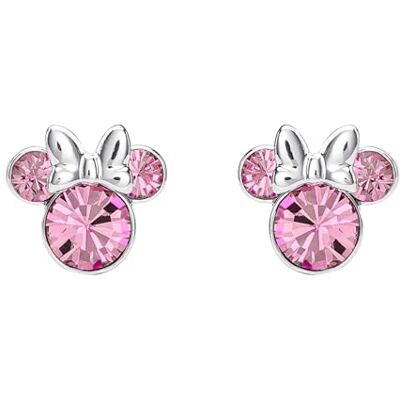 Disney Pendientes de tuerca chapados en plata con cristal rosa de Minnie Mouse para niñas y mujeres, talla única, Chapado en plata, Sin piedra preciosa Disney Pendientes de tuerca chapados en plata con cristal rosa de Minnie Mouse para niñas y mujeres, talla única, Chapado en plata, Sin piedra preciosa