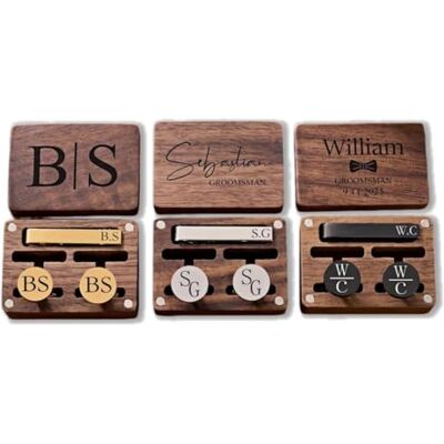ART Gemelos Rectangulares Grabados Personalizados Y Juego De Alfileres De Corbata, Gemelos De Accesorios De Boda Personalizados Con Caja De Regalo De Madera, For La Propuesta Del Padrino ART Gemelos Rectangulares Grabados Personalizados Y Juego De Alfileres De Corbata, Gemelos De Accesorios De Boda Personalizados Con Caja De Regalo De Madera, For La Propuesta Del Padrino