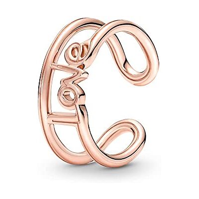 PANDORA ME Anillo abierto con inscripción «Love» chapado en oro rosa de 14 quilates, talla 48 PANDORA ME Anillo abierto con inscripción «Love» chapado en oro rosa de 14 quilates, talla 48