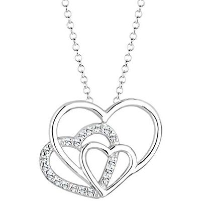 Elli Collares Collar para Mujer con Colgante con Forma de Corazón Triple con Cristales, de Plata de Ley de 925 Elli Collares Collar para Mujer con Colgante con Forma de Corazón Triple con Cristales, de Plata de Ley de 925