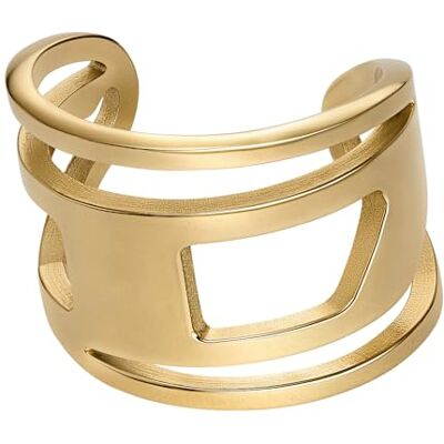 Diesel Anillo unisex ovalado D con logo de acero inoxidable, color dorado, , Acero inoxidable, Sin piedras preciosas, Tono Oro Diesel Anillo unisex ovalado D con logo de acero inoxidable, color dorado, , Acero inoxidable, Sin piedras preciosas, Tono Oro